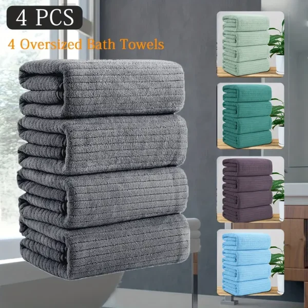 4 Pack Plus Size Oversized Bath Towels Set - Image 4