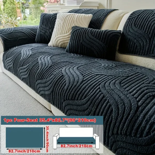 1pc Plush Non-Slip Sofa Cover, Modern Luxury - Image 2