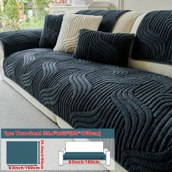 1pc Plush Non-Slip Sofa Cover, Modern Luxury - Image 3