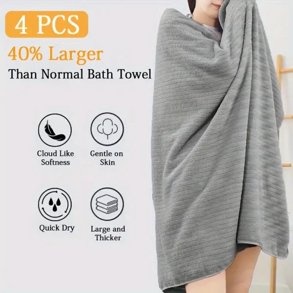 4 Pack Plus Size Oversized Bath Towels Set - Image 2